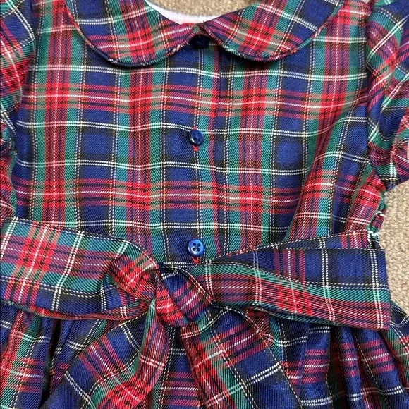 Laura Ashley: Girls.Navy / Green / Red Smocked Plaid Holiday Dress, Size 3T - Picture 11 of 12
